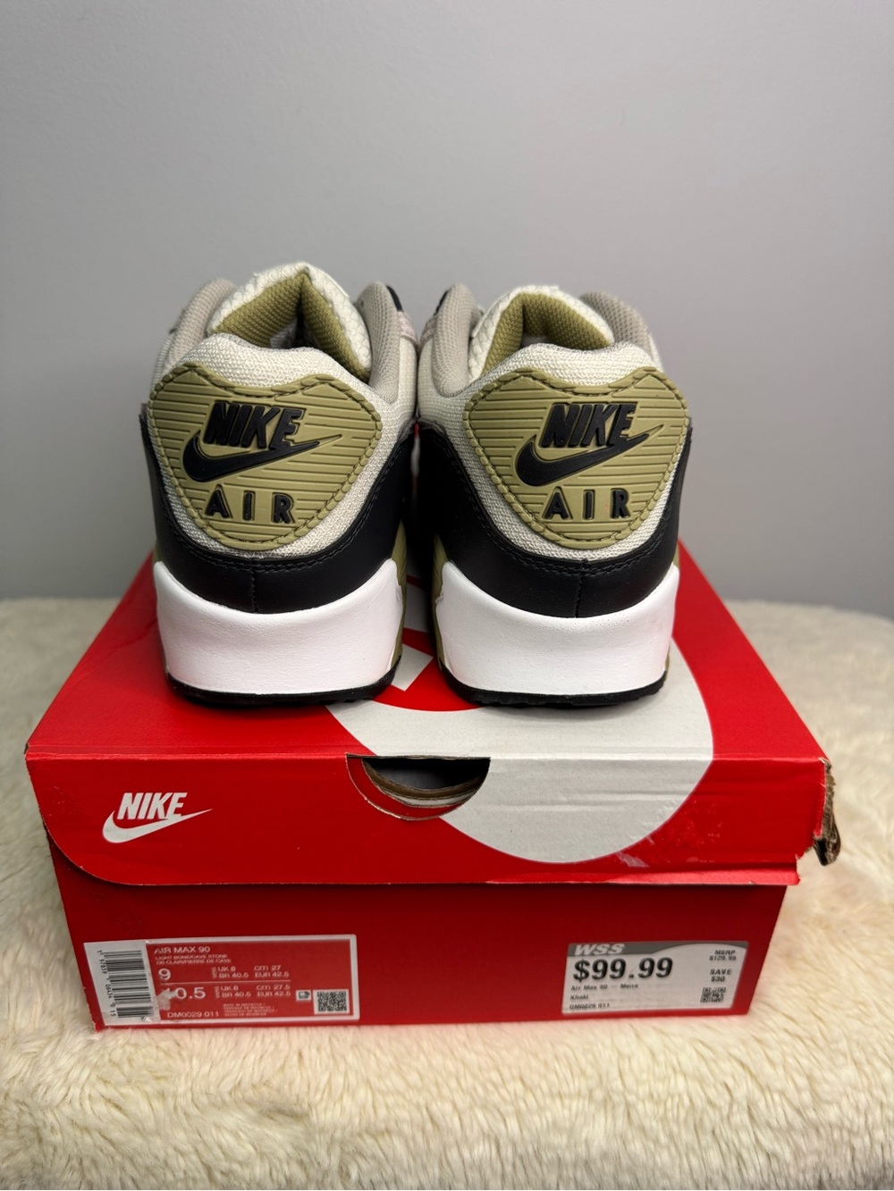 Nike Air Max 90 Neutral Olive Light Bone/College Grey Suede Sneakers DM0029-011 - Picture 4 of 6